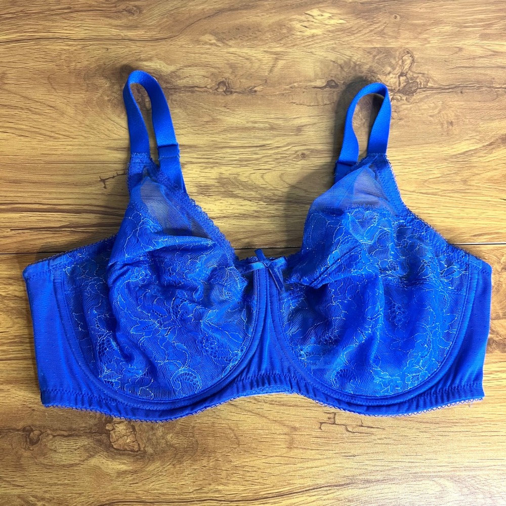 Wacoal Retro Chic Full Figure Underwire Bra Plus Size 38DD Radiant Blue Lace